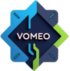 innovative emblem logo for vomeo it company sans fond 3
